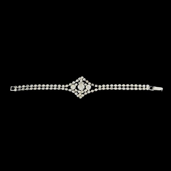 Double Strand Silver Tone W/Prong Set Clear Faceted Rhinestone Bracelet (5209) - Picture 2 of 7